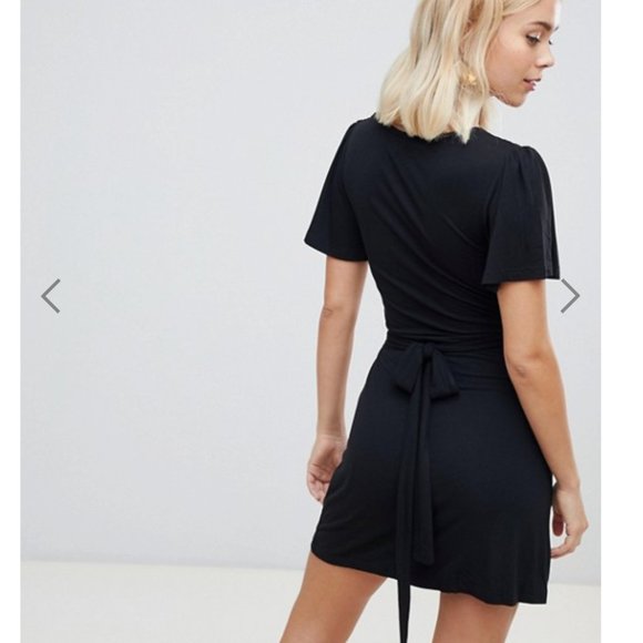 ASOS Embroidered Black Wrap Minidress - Picture 2 of 7